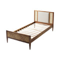 Modern Wooden Bed Frame with Rattan Accents and Slatted Base