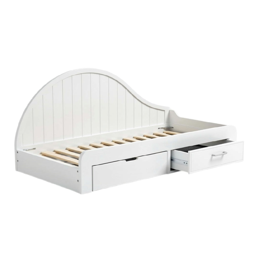 Innovative White Bed Frame with Storage Drawers