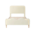 Modern Cream Upholstered Bed with Curved Design and Wooden Base
